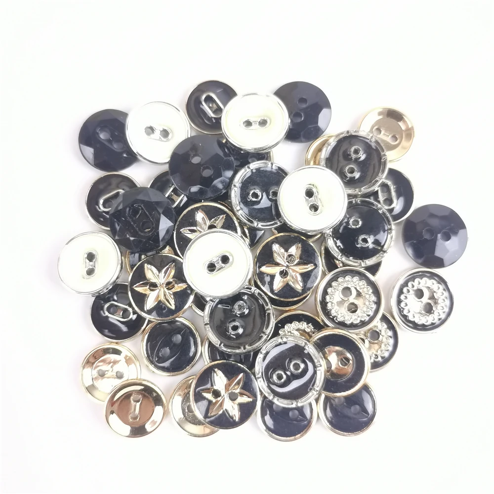 30pcs 10-13mm 2 Holes Round Resin Flatback Plastic Buttons For Kids Sewing Accession Fit Sewing Scrapbooking DIY Black Button