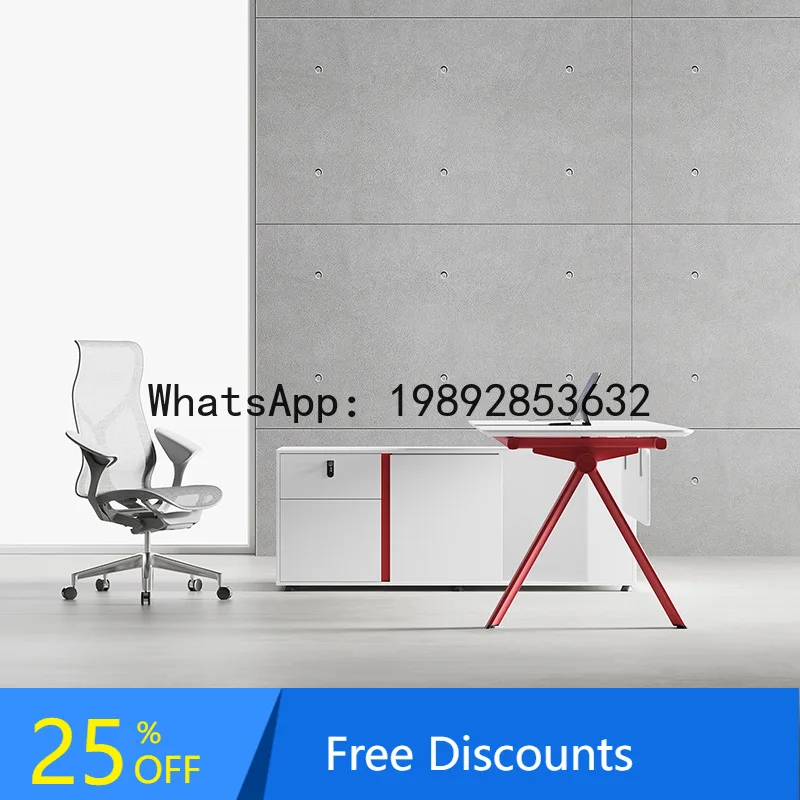 YFY Office Desk Furniture Red and White Female Manager Boss Desk Bookshelf 2468 Staff Desk Simple Modern