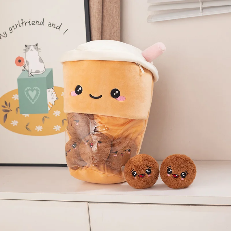 Kawaii Animal Balls Pudding Candy Bag Pillow Plush Stuffed Mini Doll Bubble Tea Cat Paw Tomatoes Puff Nap Plushie Pillow Gift