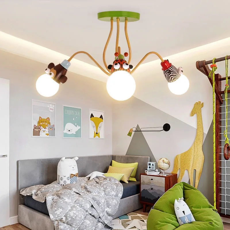 Modern Cute Animal Ceiling Lights Kid's Room Kindergarten Interior Creative Lighting Fixture Giraffe Monkey Zebra Colorful Lamps