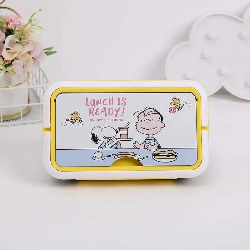 Snoopy Lunch Box Compartment Bento Box with Chopsticks and Spoon Kid Microwave Bento Boxes Dinnerware Set Food Storage Container