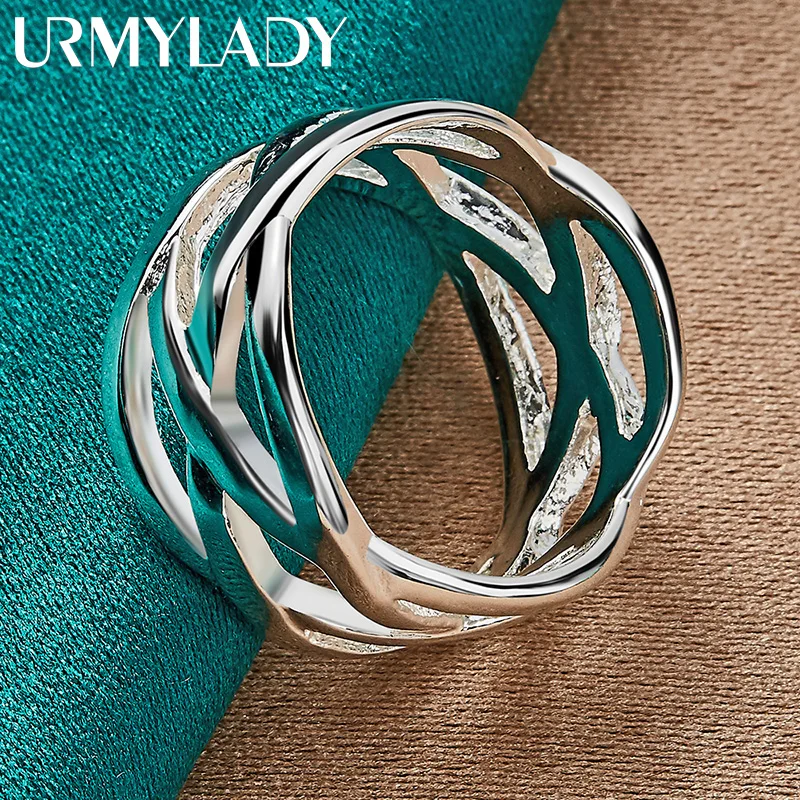 URMYLADY 925 Sterling Silver Net Weaving 5-10 #   Pierścionek dla kobiet mężczyzn ślubny urok zaręczynowy biżuteria