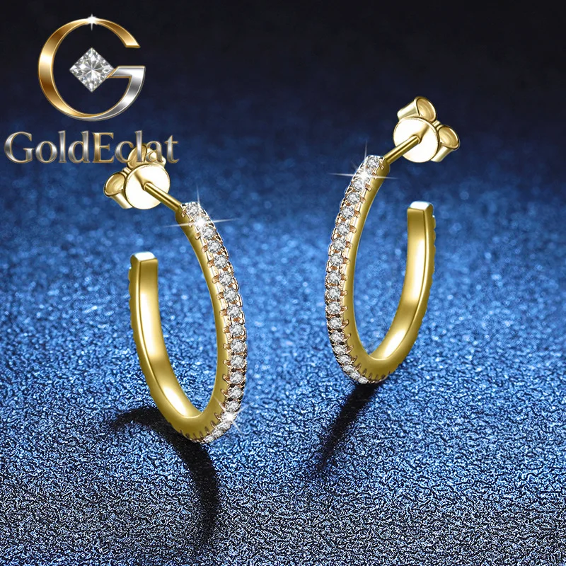 

GoldEclat Luxury 100% Real 18k Gold Women's Diamond Earrings Full Diamond Moissanite Earrings