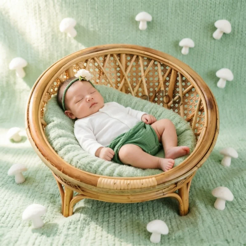 Baby Changing Container Basin Frame Rattan Woven Basket Newborn Photography Posing Prop with Handles Studio Shooting Essential