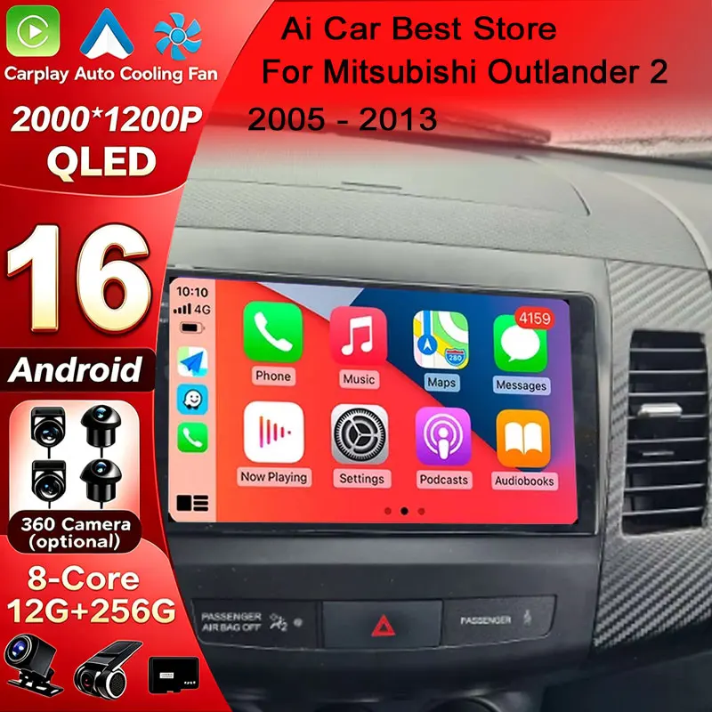 Carplay 2 Din Android 16 Car Radio Multimedia Player For Mitsubishi Outlander 2006 2007 2011 Peugeot 4007 Citroen C-Crosser Gps