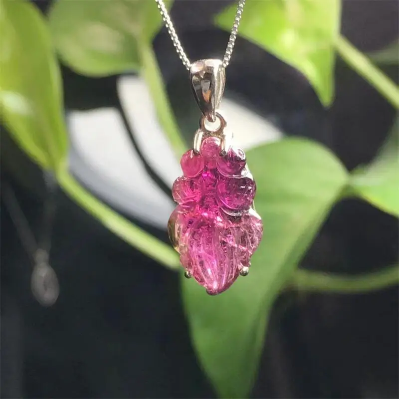 S925 Natural Watermelon Tourmaline Goldfish Carving Fashion Shape Pendant For Making DIY Home Decoration Gift