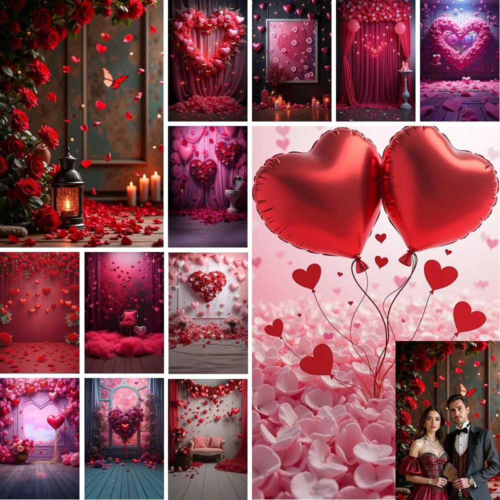 

MOON.QG Valentines Day Backdrop Anniversary Love Heart Bridal Shower Photo Background Flower Wedding Video Boudoir Engagement