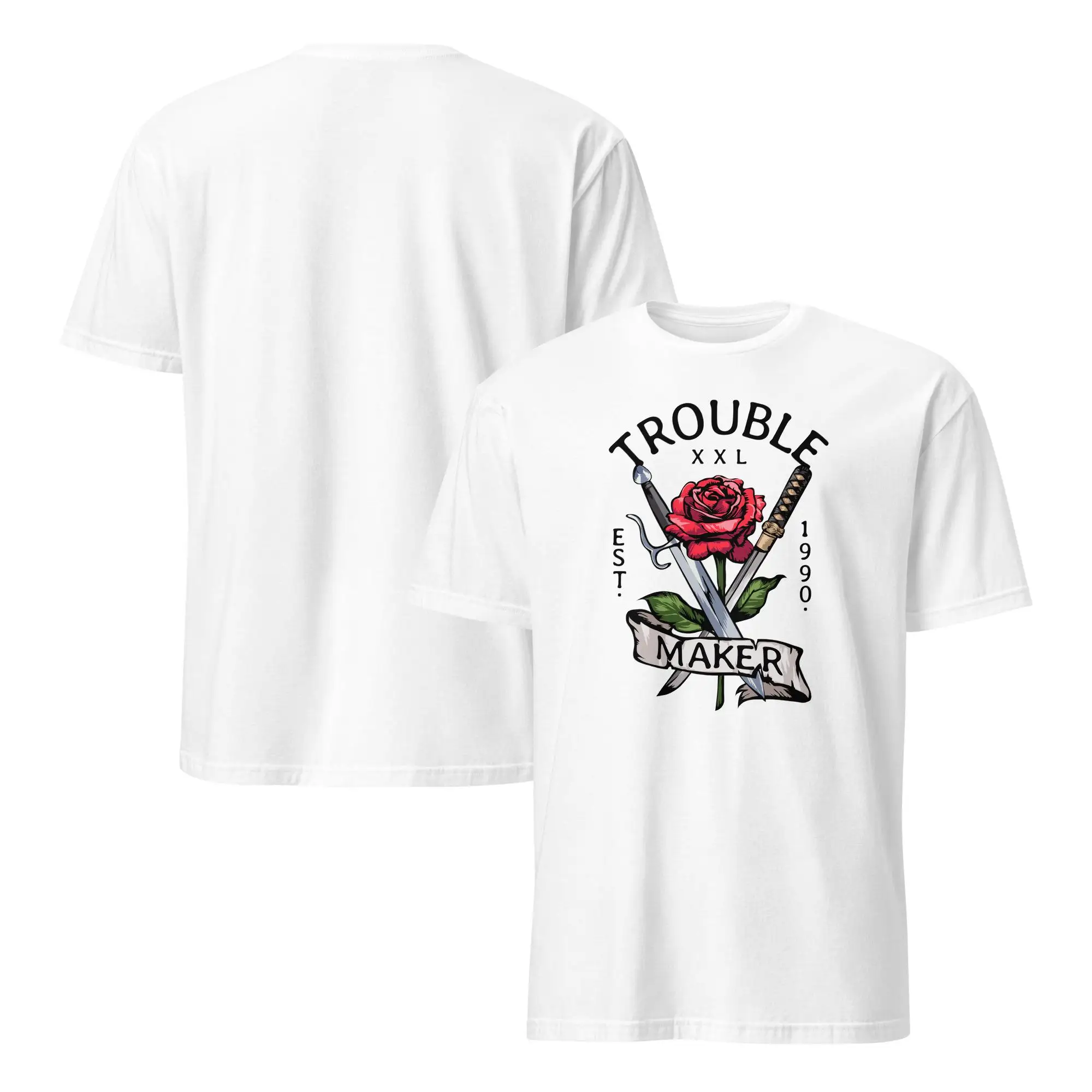 صانع روز السيف تي شيرت كاتانا سيف ذو نمط الوشم تي شيرت القوطية الورد المحارب تي شيرت الظلام الأزهار تي شيرت ايمو هدية عشاق الوشم #2