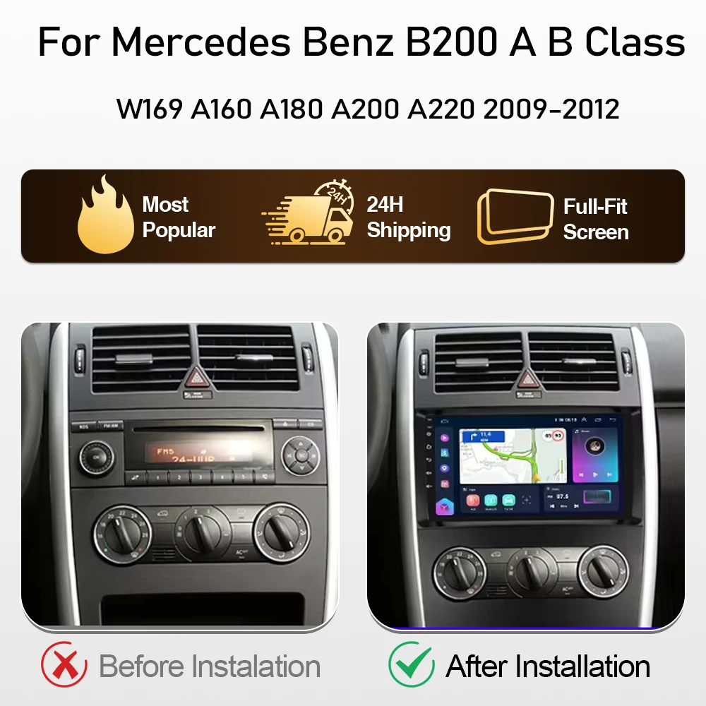 Car Radio For Mercedes Benz B200 A B Class W169 A160 A180 A200 A220 2009-2012 Android Auto Multimedia Carplay Navigation 2din BT