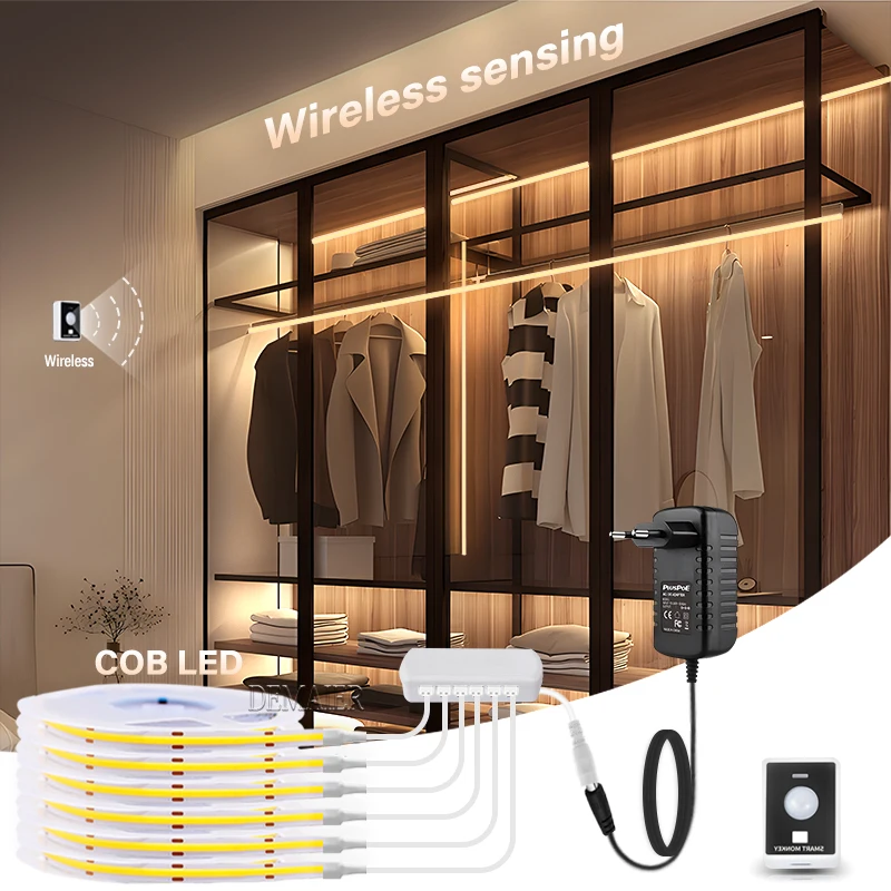 COB LED Strip Light Under Cabinet Collection Wireless Motion sensing touch Hand Scan Dimmable Bar Night Lamp Bookcase Wardrobe