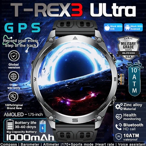 2026 nuevo reloj inteligente militar 1000Mah batería GPS brújula 10ATM tácticas impermeables linterna deportiva BT llamada reloj inteligente para hombres