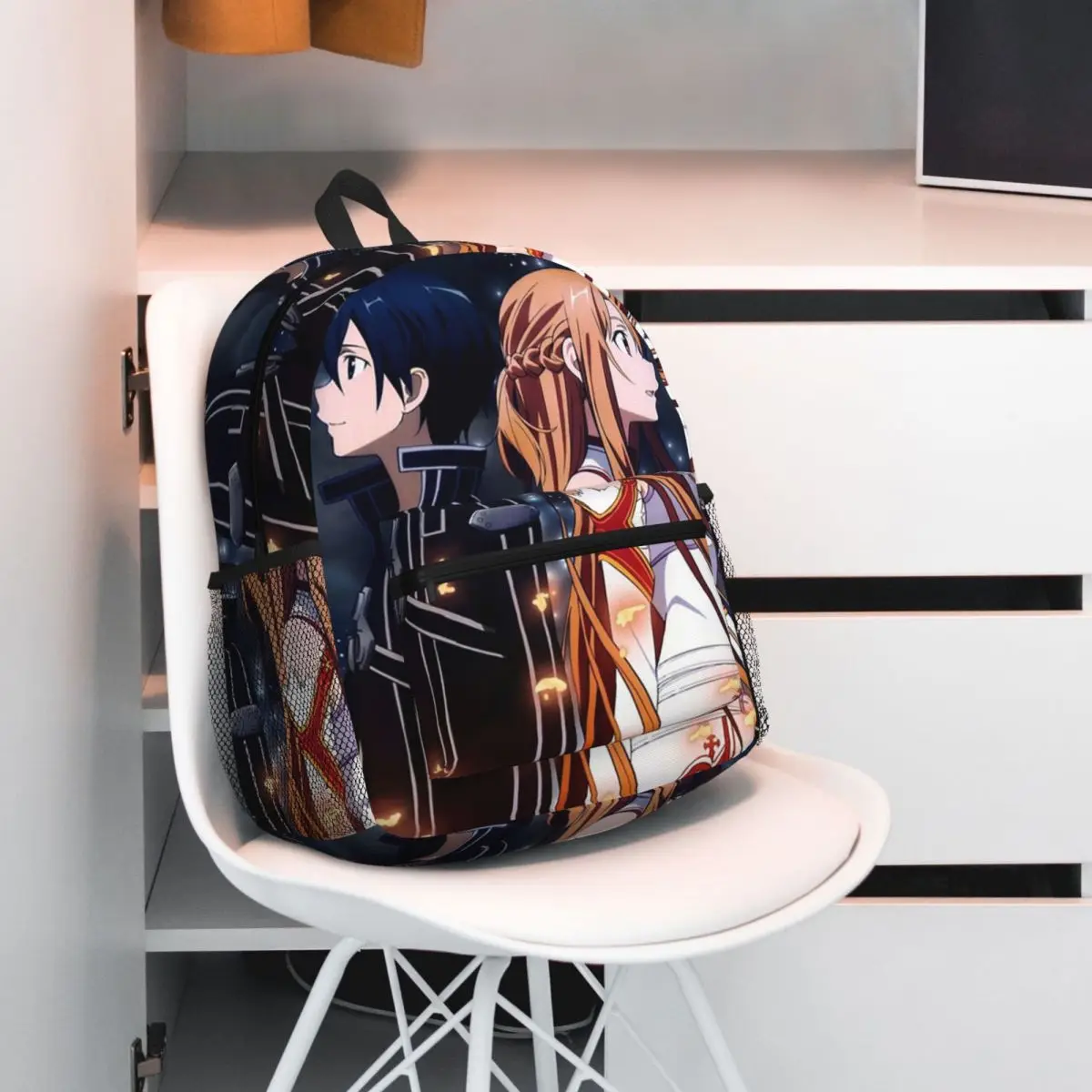 حقيبة ظهر للطلاب من Sword Art Online Kirito and Asuna حقيبة مدرسية للمشي لمسافات طويلة والسفر حقيبة نهارية للرجال والنساء حقيبة كتب عصرية حقائب كتف