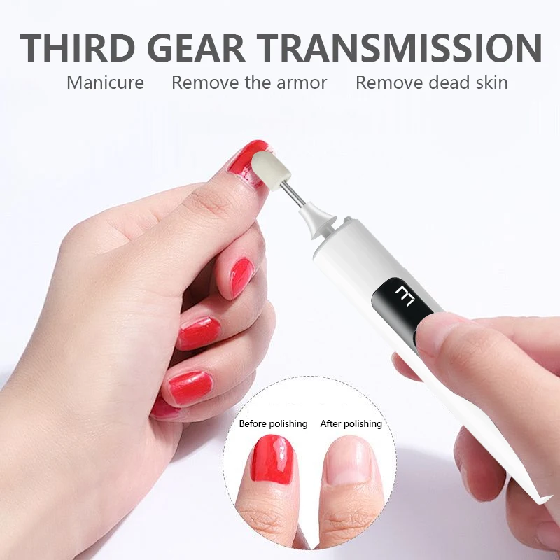 LED 電動ネイルバッファーポリッシャー バッテリーインジケーター付き 長時間スタンバイ TYPE-C 充電ネイルアートツール