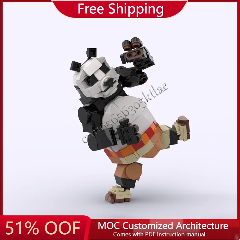 

269 шт. MOC панда с навыками боевых искусств, индивидуальный строительный блок, модель, детская сборка, дисплей, игрушка, фестиваль, подарок-сюрприз