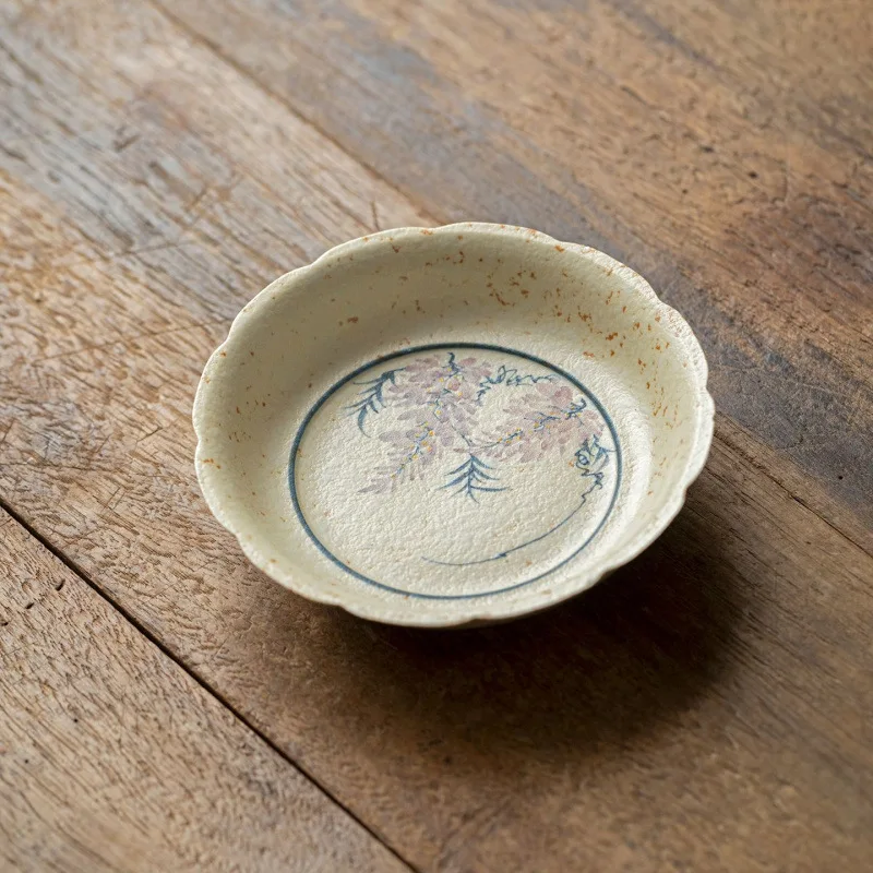 Flint Red Glaze Hand Painted Wisteria Ceramic Teapot Stand Snack Tray Dry Brew Gongfu Tea Table Plate for Home Office Gift