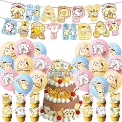 Pom Pom Purin Birthday Party Decoration Balloon Cake Flag Insertion Disposable tableware Sanrio Birthday Party Decorations