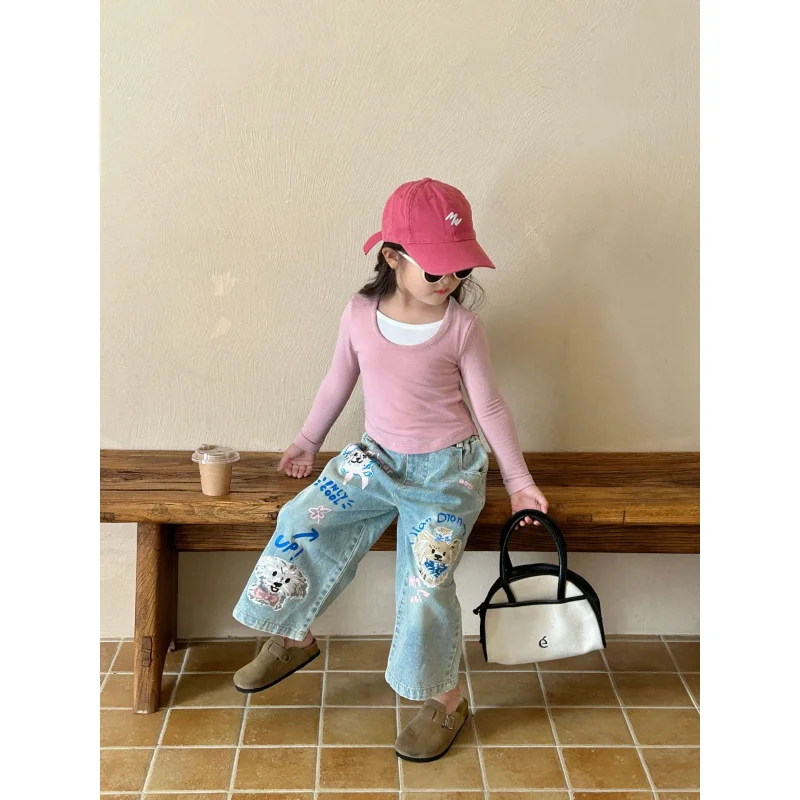 Girls' Bottoming Shirt2024Autumn New Children2-7Children's Basic Style-Year-Old Long-Sleeved Shirt Fake Two PiecesTT-shirt