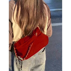 European Fashion Texture Design Tote Bags Women New Trendy Red Bride Bag Single Shoulder Crossbody Chain Bag Autumn Winter