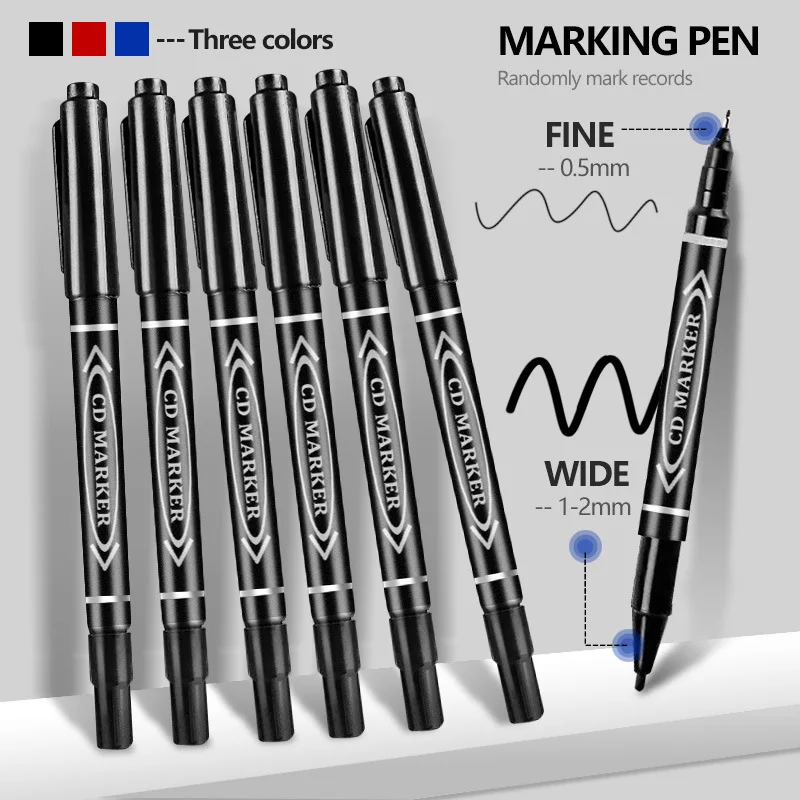 

Small double-ended hook pen, waterproof and quick-drying logistics marker, oil-based marker, art painting, black marker.