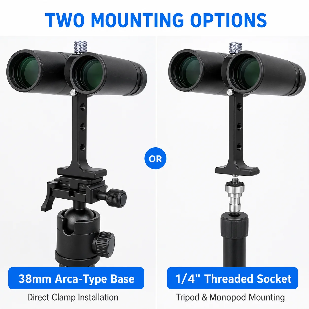 SOARSHOT BTA-38 Binocular Tripod Adapter Aluminum 1/4 Inch Mount with 38mm Arca Base for Tripod Monopod Ball Head