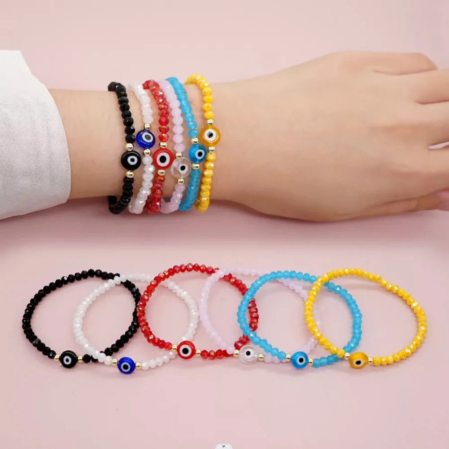 1pc Evil Eye Armband für Frauen Mode Paar Schmuck Solide Bunte Facettierte Kristall Perlen Armbänder Sommer Schmuck Geschenk