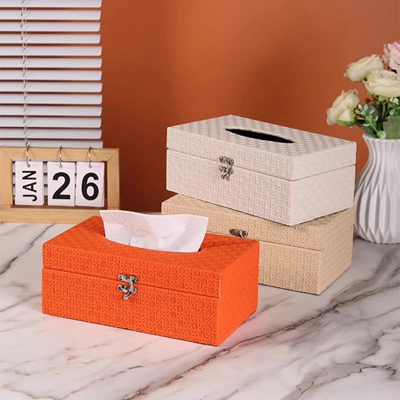 

Retro woven texture leather tissue box,luxury,high-end home living room office Item,Wooden paper box,hotel commercial tissue box