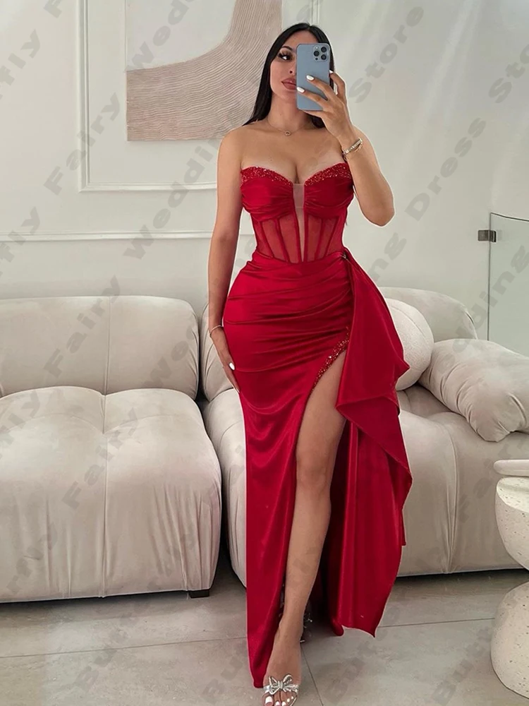 Beautiful Exquisite Evening Dresses Women Sexy Off Shoulder Sleeveless High Split Fashion Backless Customized A-Line Prom Gowns