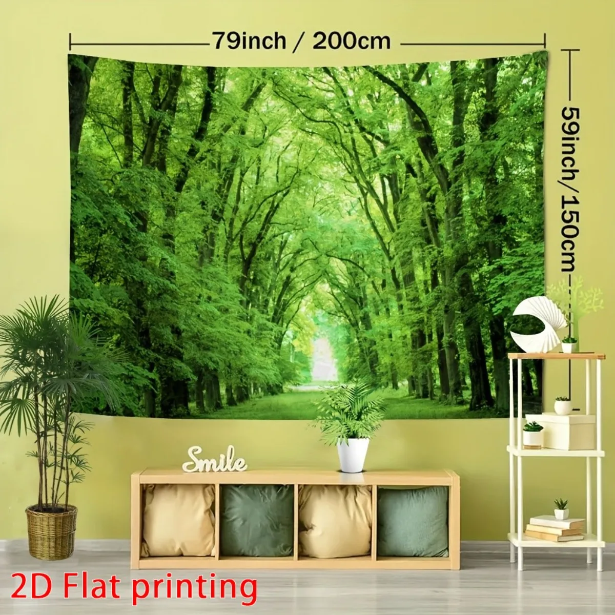 Green Forest Path Tapestry Wall Hanging,Fresh Spring Tree Tunnel Nature Landscape Art for Living Room Sofa Background Wall Decor