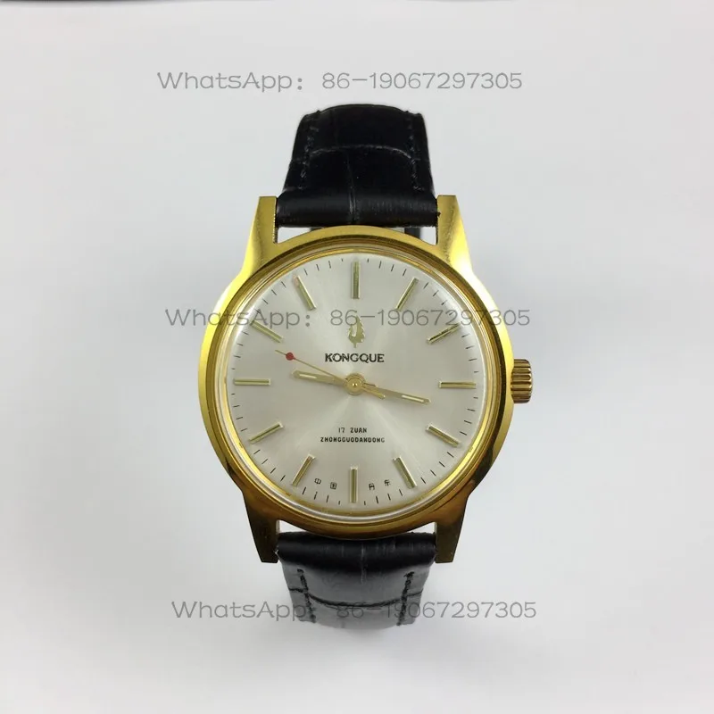 Original Stock, Liaoning Watch Factory, Peacock Brand Yellow Shell Strip Silver Surface Manual Mechanical Watch, Diameter 36mm