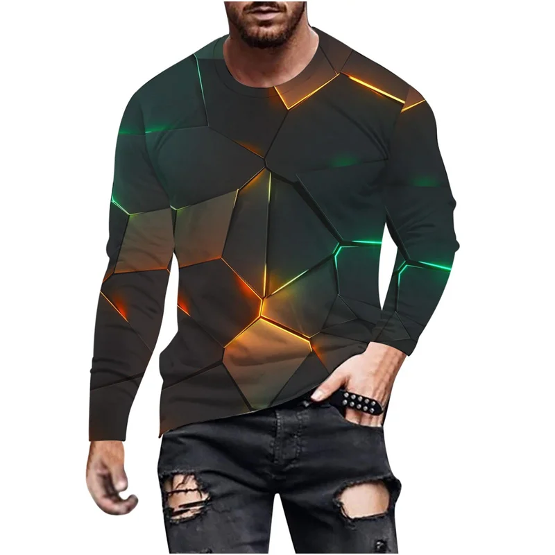 Fashion Geometric 3D Printed T Shirt For Men Geometry Lava Graphic Long Sleeve T-Shirt Sports Running Tees Round Neck Tops Tees image 5