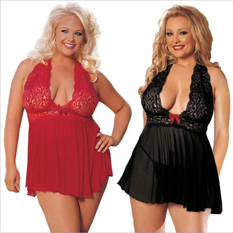 Plus Size Sexy Lingerie Woman Erotic Pajamas Lace Underwear Sex Clothes Babydoll Erotic Dress See Through Costumes Porn