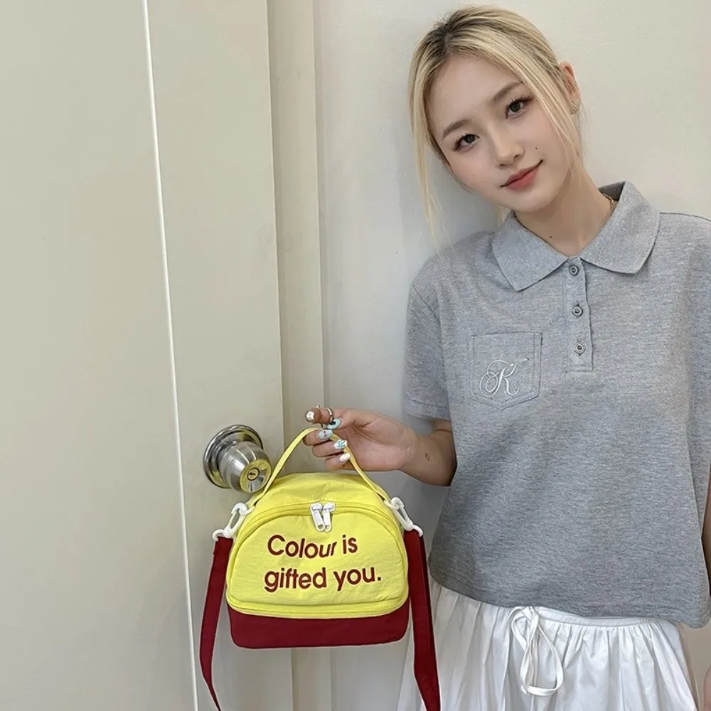 

Portable Letter Shell Shoulder Bag Square Contrast Color Nylon Crossbody Bag Minimalist Light Weight Women's Handbag Unisex