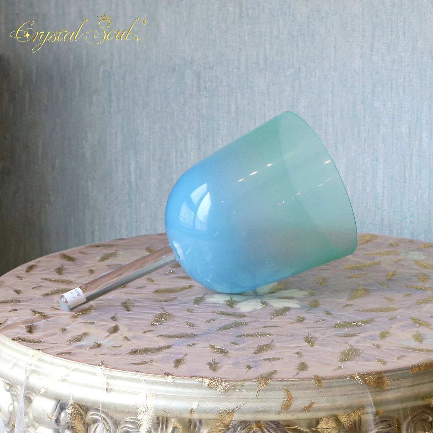 CrystalSoul 432Hz Blue Gradient Alchemy Hand Held Crystal Bowl with accessories and bag