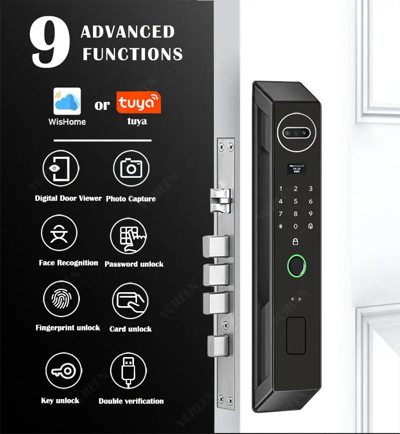 3D Face Tuya Or Wishome App Wifi Smart Door Lock With Fingerprint Key Card Nfc Rfid Unlcok 6068 Mortise Digital Lock