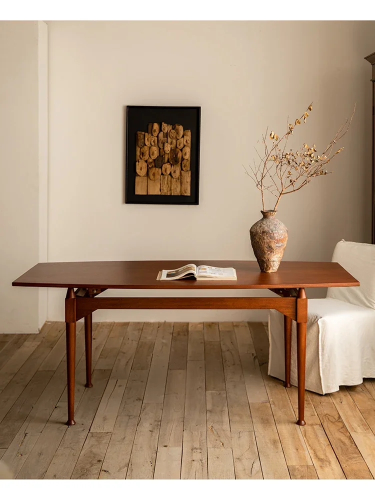 Table à manger médiévale en bois massif, table rectangulaire en teck wabi wind, bureau de maison chez l'habitant