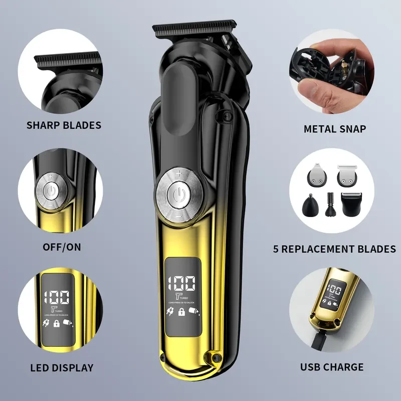 Cross-border Special Six-in-one Multi-functional Haircut, Push And Cut Set, Intelligent Digital Display, Whole Body Washing,