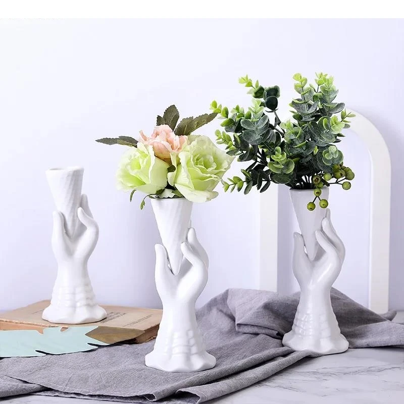 Ice Cream Ceramic Vase Desk Decoration Flowers Arrangement White Shape Floral Vases Room Aesthetic Decor