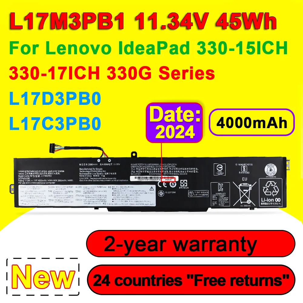 

L17M3PB1 L17D3PB0 L17C3PB0 For Lenovo IdeaPad 330G 330-15ICH 330-17ICH Series Laptop Battery 3ICP6/54/90 11.34V 45Wh 4000mAh