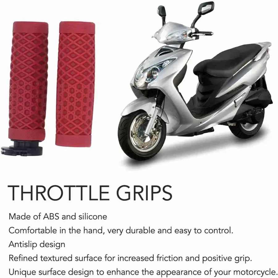 Handle Grips Fit for GY6 Scooter Motorcycle 22mm Handlebar Throttle Grips Silicone Red