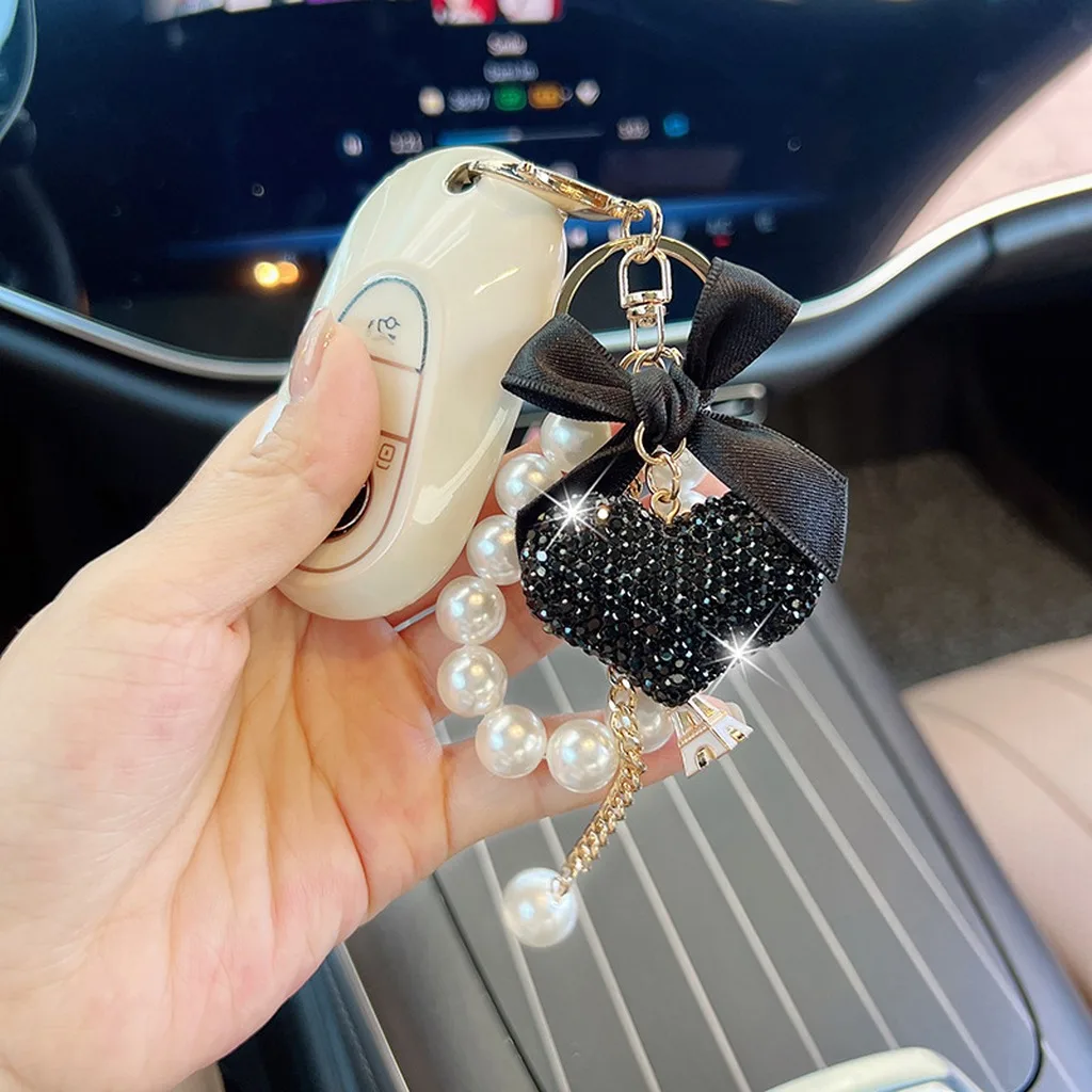 Handbag Charm Key Chain Sturdy Car Key Pendant Heart Bag Charm Eye Catching Bowknot Key Chain For Purse Birthday Gift Backpack
