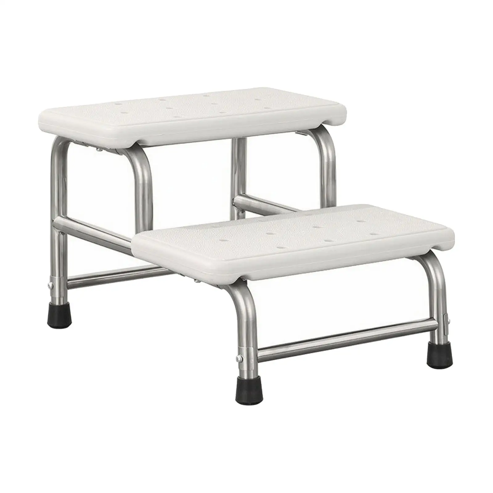 Reinforced Stainless Steel Step Stool 2 Tier Anti Slip Perforated Base with Rubber Feet for Kitchen Storage Aid
