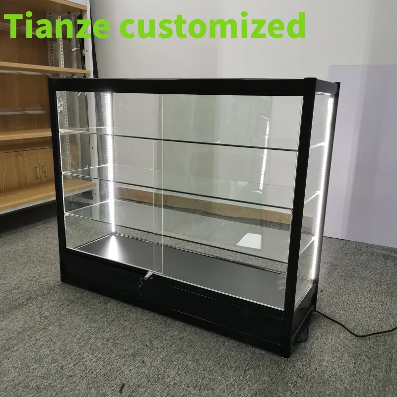 

(customized)4 feet Tempered Vitrine Display Showcase with Led Lights Retail Smoke Shop Aluminum Frame Glass Display Counters