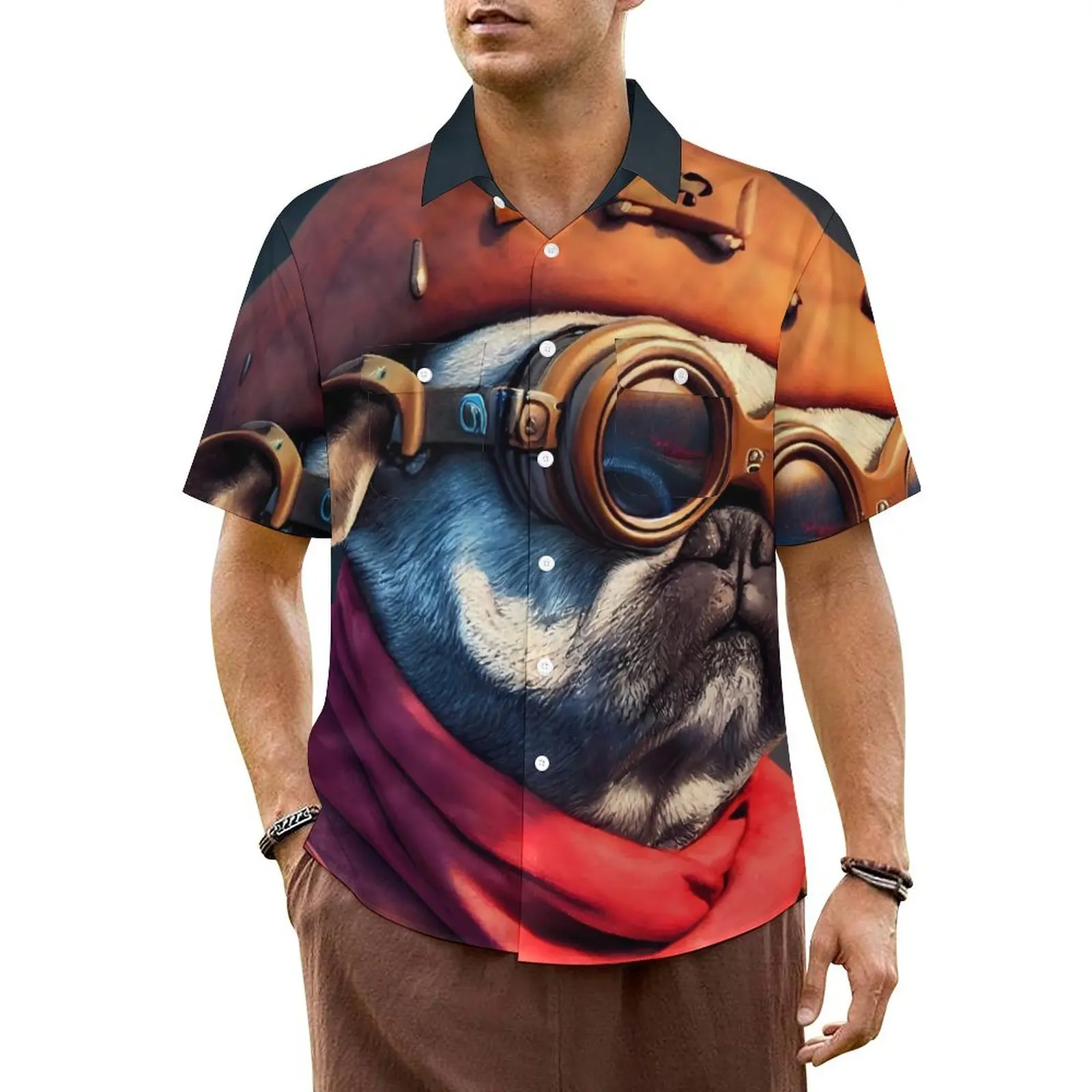 Camisa hawaiana de animales divertidos para hombres, camisas casuales de playa, Pug pirata, manga corta, blusas Harajuku de talla grande 5XL 6XL, novedad