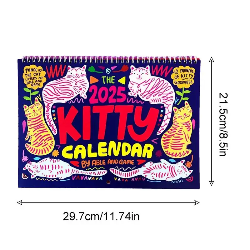 2025 ลูกแมวที่มีสีสันปฏิทินบทคัดย่อ Art Cat ปฏิทินผนังที่น่าสนใจ Wall Art เริ่มต้นรายวัน Scheduler พลิกปฏิทิน