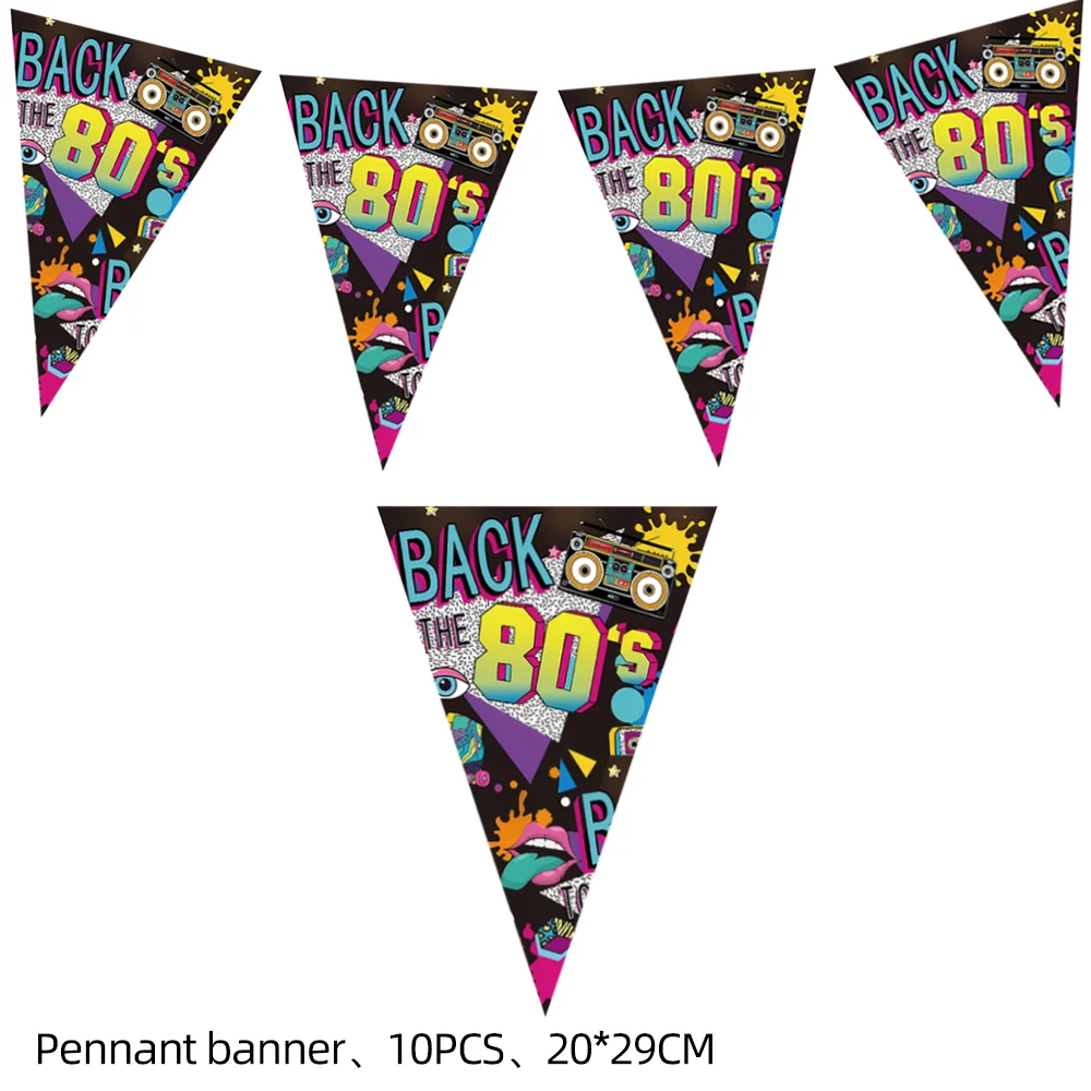 10/20/30 bandiere/Pack Hip Hop anni \'80 Pennant Retro discoteca musica bandiere di carta per la festa di buon compleanno bomboniere per bambini