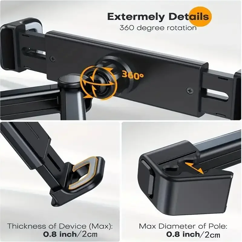 "360° Rotating Waterproof Car Headrest Phone/Tablet Mount: Universal 4.7-13"" Compatibility, Easy Installation, Secure Handlebar image 4
