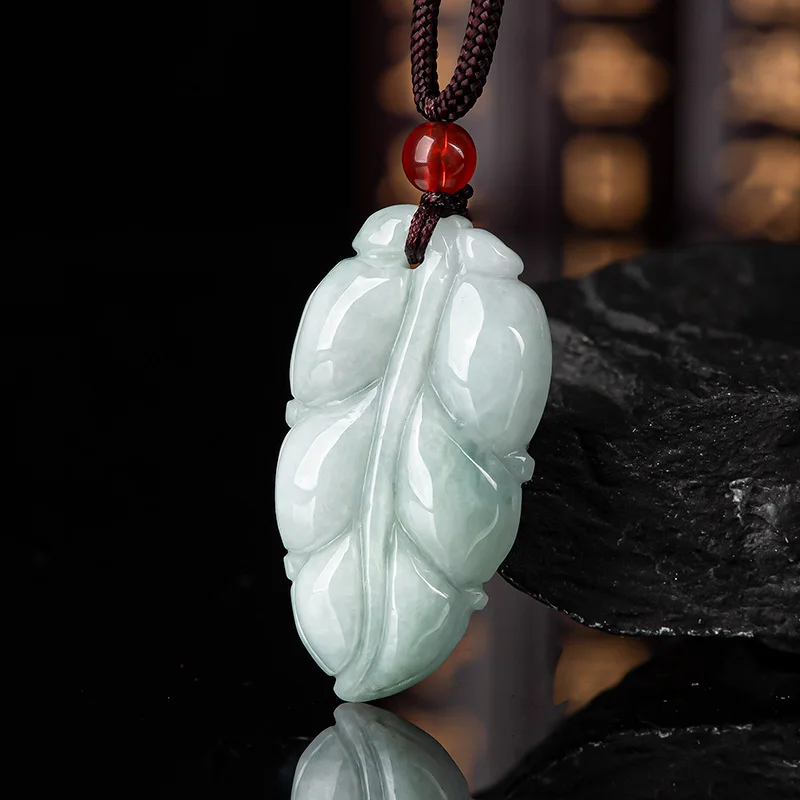 

Natural Myanmar A Jadeite Waxy Seed Moistening White Leaf Pendant Leaves Jade Charms Flowers Men Women's Jewelry Drop Shipping