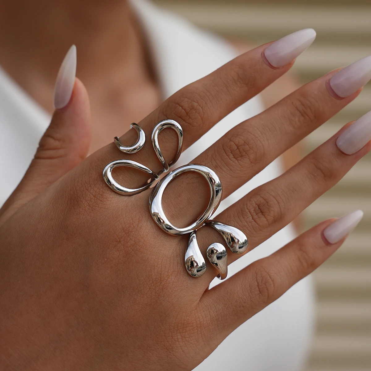 Women's Western Jewelry Ring Set Round Openwork Fashion High Jewelry Adjustable Holiday Gift Vacation 18 Gold Plated Jewelry