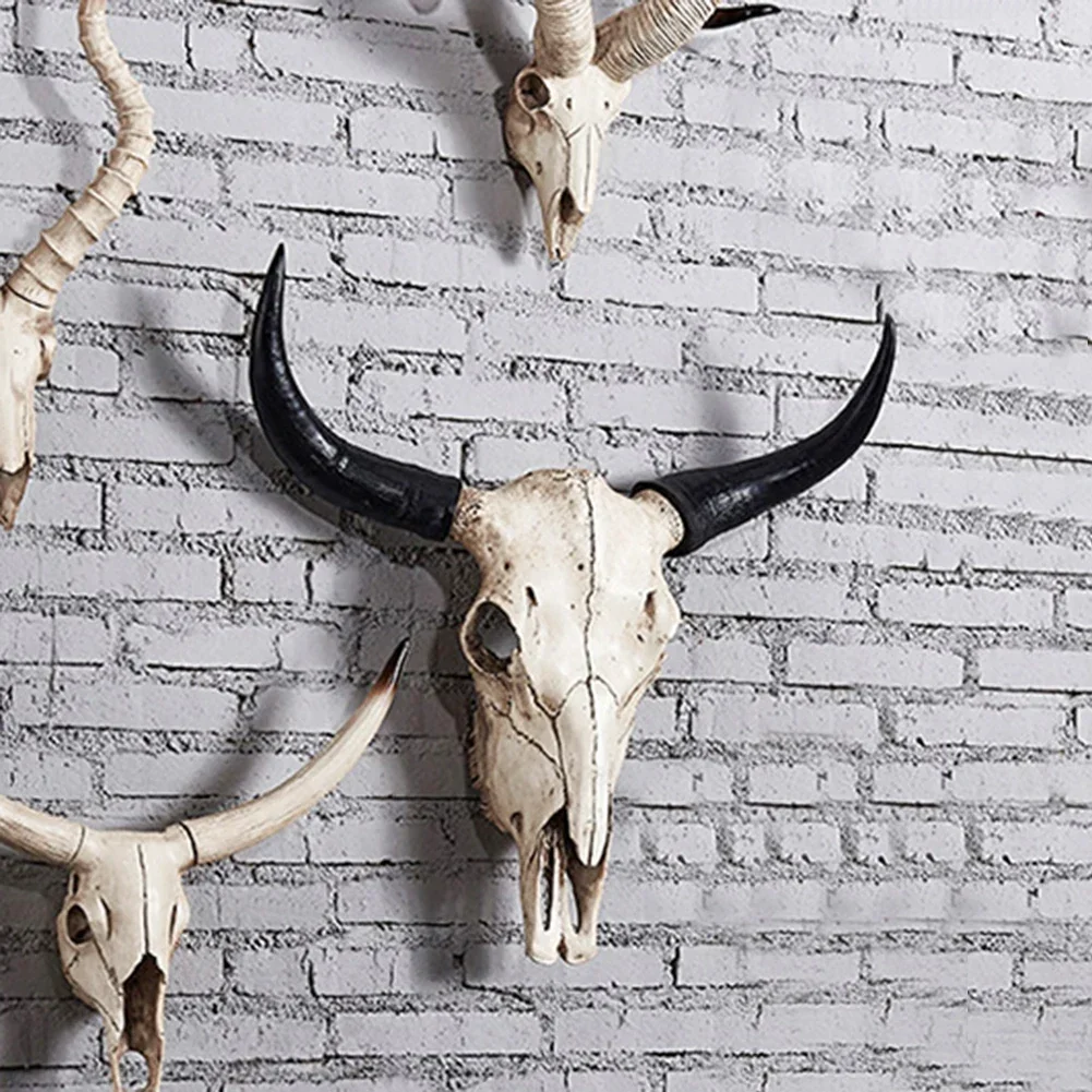 Colgante de cabeza de calavera de vaca para colgar en la pared, adorno de cabeza de calavera de vaca Longhorn, figuritas artesanales, moda realista para decoración del hogar de Halloween