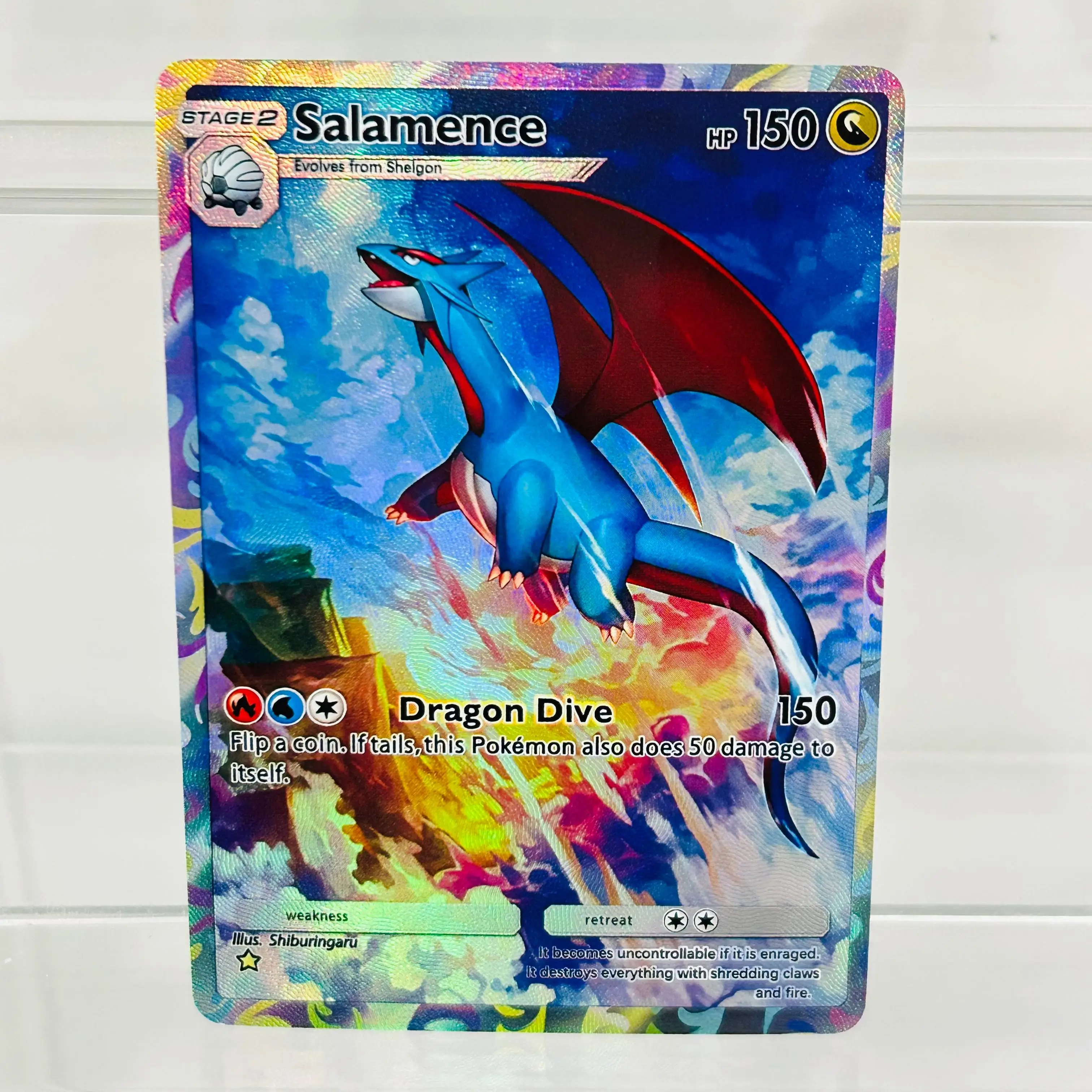

Pokemon Salamence English DIY Card with Holographic Texture, Perfect Condition Premium Anime Collection Card